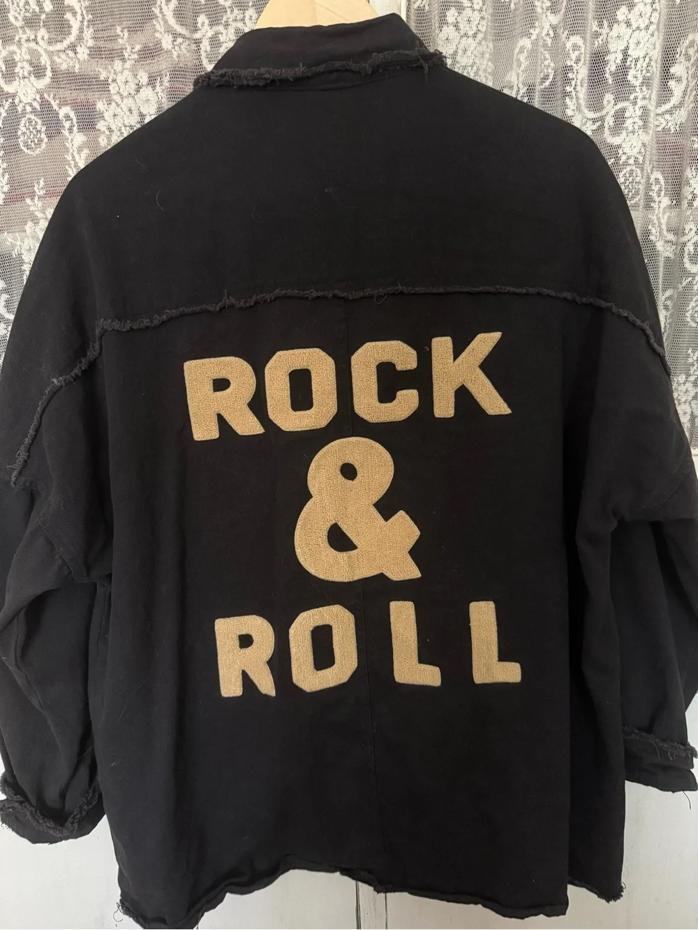 DAVI & DANI Black Jacket with Tan 'ROCK & ROLL' Back Graphic